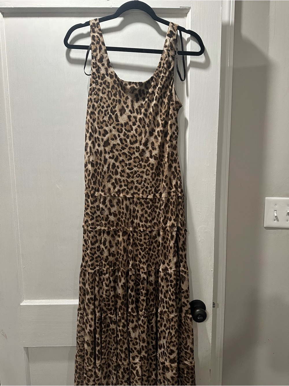 Animal Leopard Print Felda Long Tiered Maxi Elegant Sleeveless Dress - Tan Brown - Picture 5 of 7